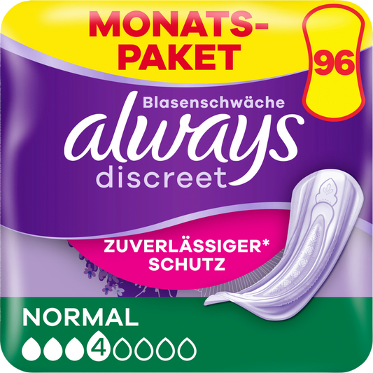 Always Discreet Protections Incontinence Normal (96 pcs) Paquet Mensuel