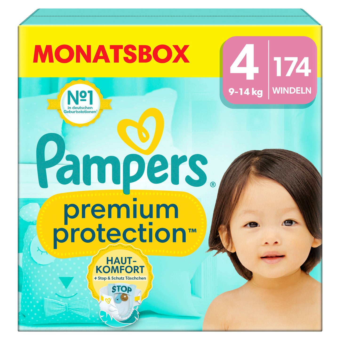 Pampers Premium Protection T4 Maxi 9-14kg (174 pces) Pack mensuel