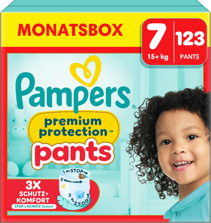 Pampers Premium Protection Pants T7 XXL 15+kg (123 pces) pack mensuel