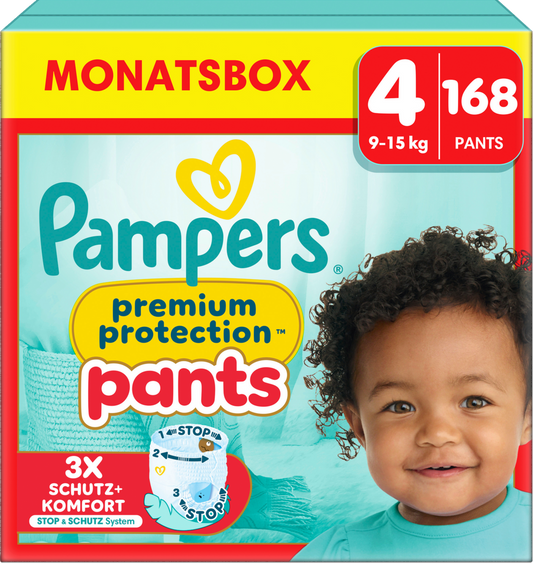 Pampers Premium Protection Pants T4 Maxi 9-15kg (168 pces) Pack mensuel