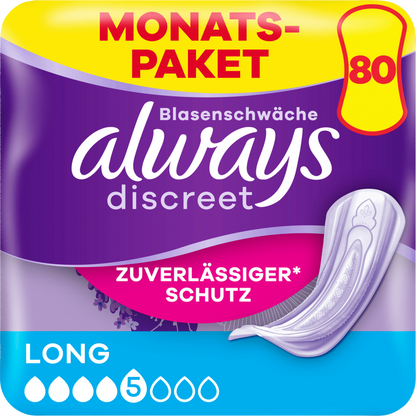 Always Discreet Protections Incontinence Long (80 pcs) Paquet Mensuel