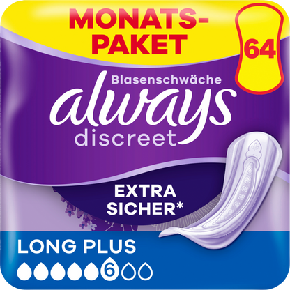 Always Discreet Protections Incontinence Long Plus (64 pcs) Paquet Mensuel