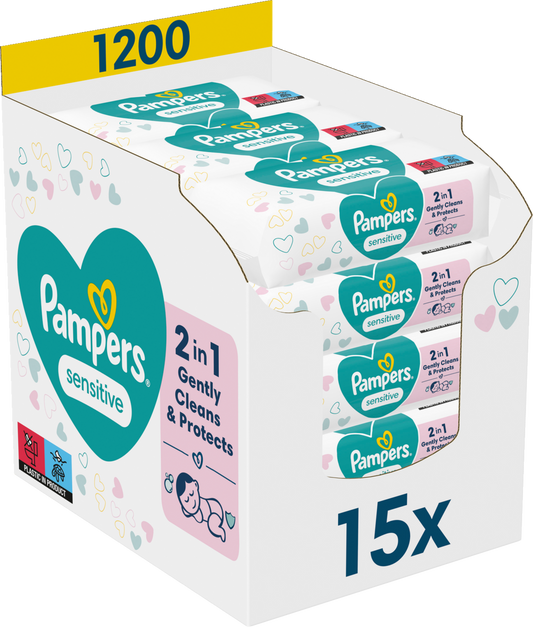 Pampers Lingettes Humides Sensitive ECom (15 x 80 pces)