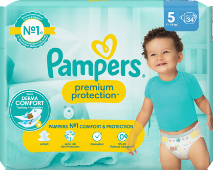 Pampers Premium Protection T5 Junior 11-16kg (34 pces) Sachet