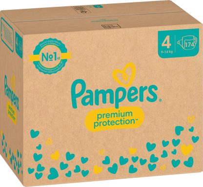 Pampers Premium Protection T4 Maxi 9-14kg (174 pces) Pack mensuel