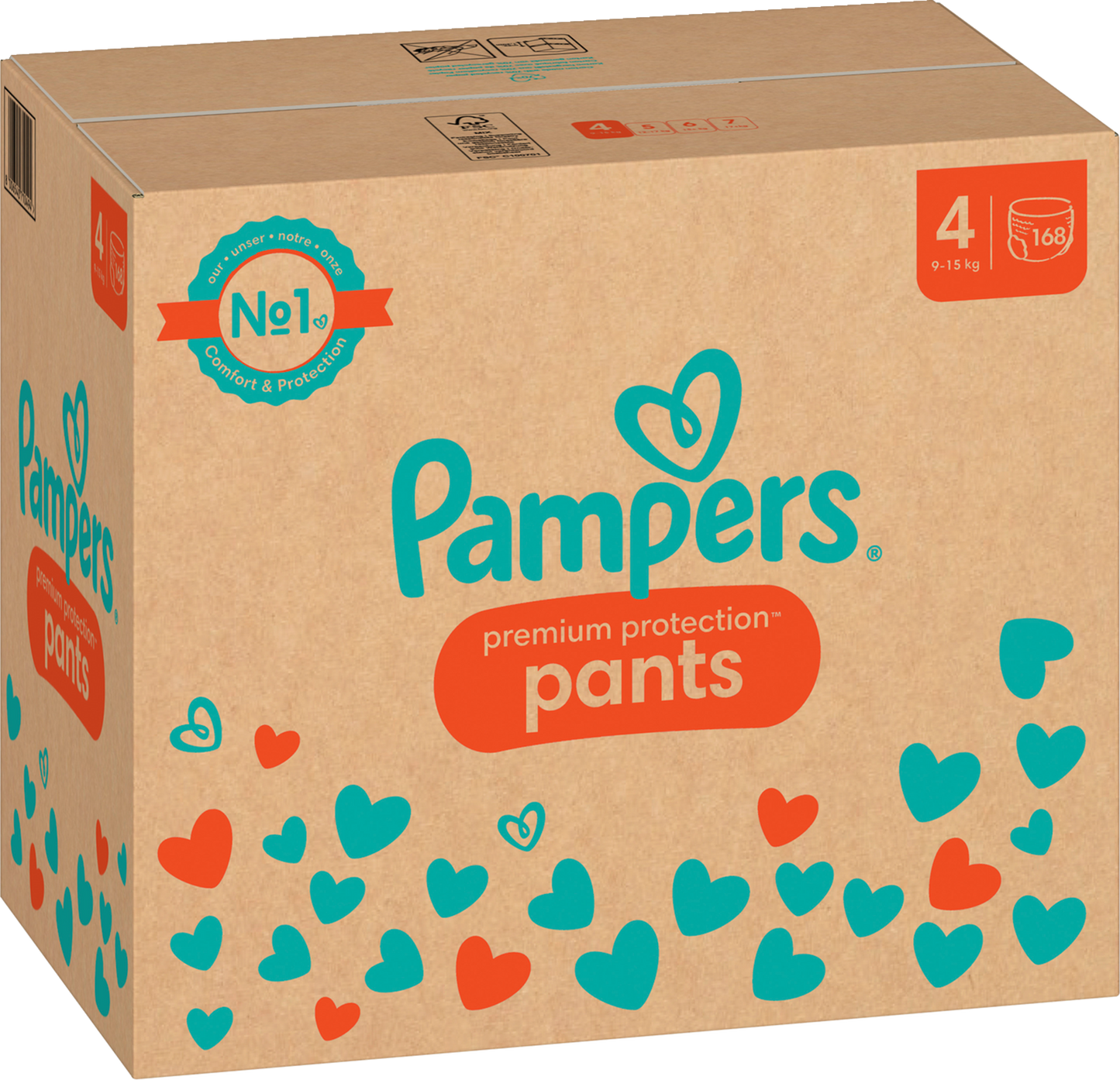 Pampers Premium Protection Pants T4 Maxi 9-15kg (168 pces) Pack mensuel