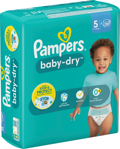 Pampers Baby-Dry T5 Junior 11-16kg (39 pces) Sachet