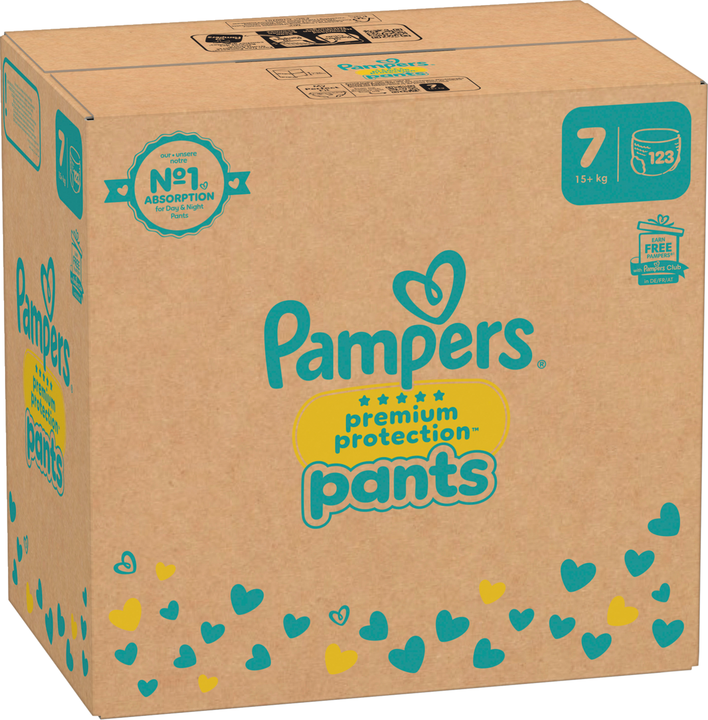 Pampers Premium Protection Pants T7 XXL 15+kg (123 pces) pack mensuel