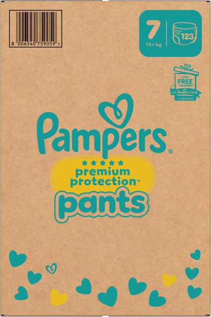 Pampers Premium Protection Pants T7 XXL 15+kg (123 pces) pack mensuel