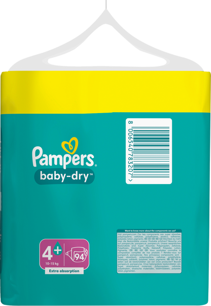 Pampers Baby-Dry T4+ Maxi Plus 10-15kg (94 pces) Maxi Pack