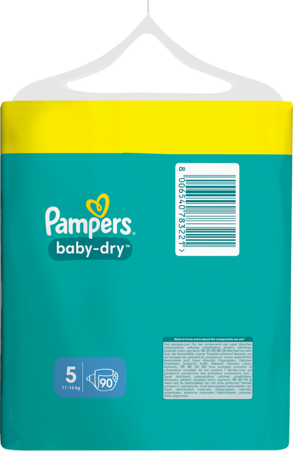 Pampers Baby-Dry T5 Junior 11-16kg (90 pces) Maxi Pack