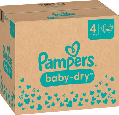 Pampers Baby-Dry T4 Maxi 9-14kg (204 pces) Pack mensuel