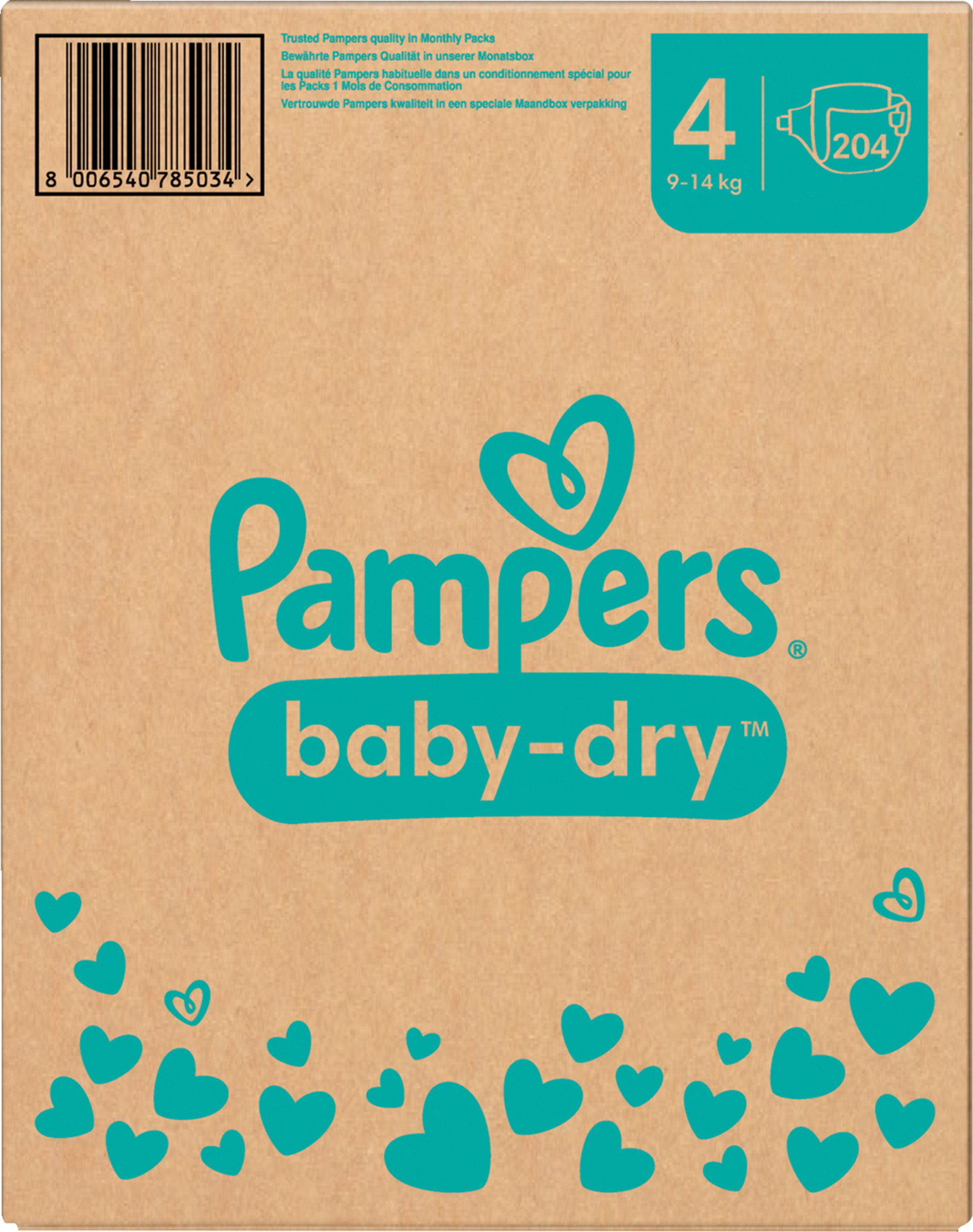 Pampers Baby-Dry T4 Maxi 9-14kg (204 pces) Pack mensuel