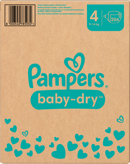 Pampers Baby-Dry T4 Maxi 9-14kg (204 pces) Pack mensuel