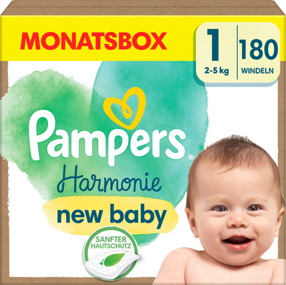 Pampers Harmonie T1 Newborn 2-5kg (180 pces) Pack mensuel