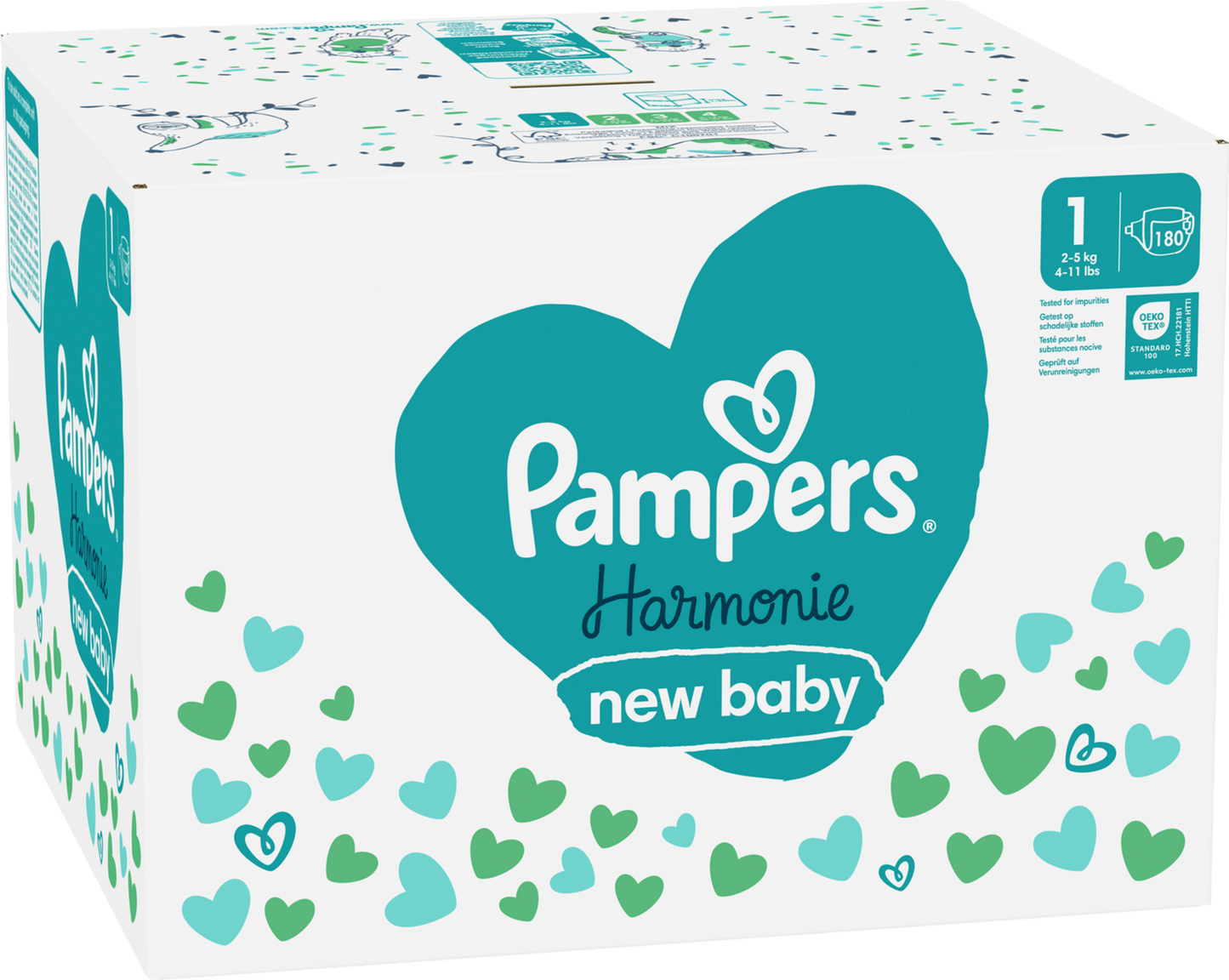 Pampers Harmonie T1 Newborn 2-5kg (180 pces) Pack mensuel