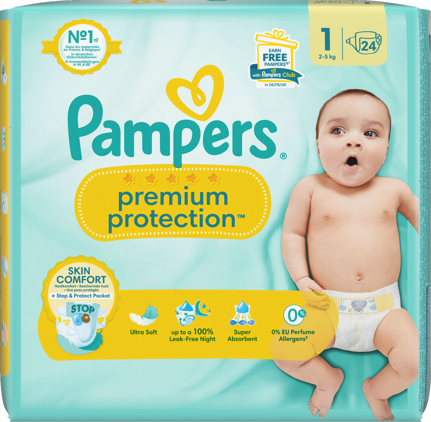 Taille de protection Premium Pampers 1 sac de transport pour nouveau-né (2-5 kg) (24 PCS)