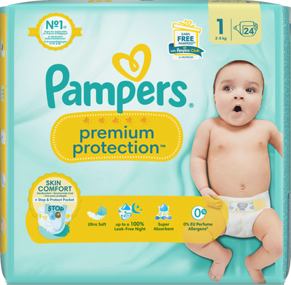 Taille de protection Premium Pampers 1 sac de transport pour nouveau-né (2-5 kg) (24 PCS)