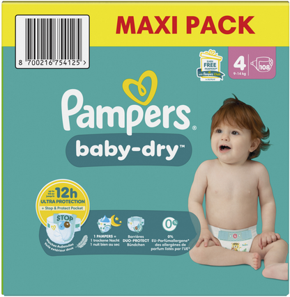 Pampers Baby-Dry T4 Maxi 9-14kg (108 pces) Maxi Pack