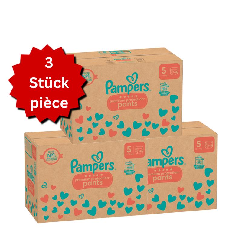 Pampers Premium Protection Pants T5 Junior 12-17kg (3x144 pces) PROMOTION 3 boîtes mensuelles