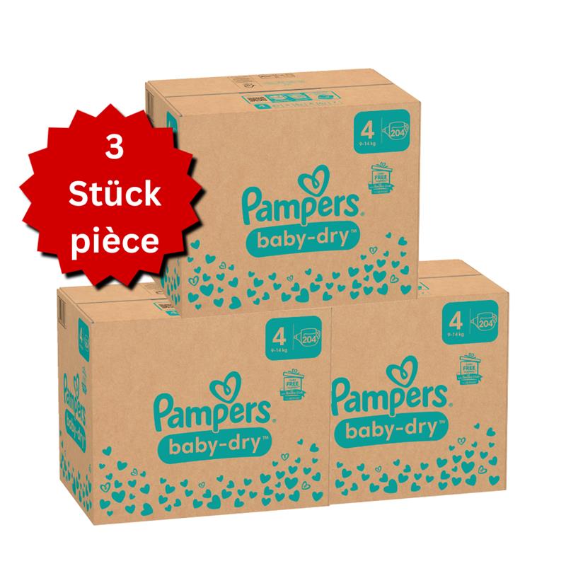 Pampers Baby-Dry T4 Maxi 9-14kg (3x204 pces) PROMOTION 3 boîtes mensuelles