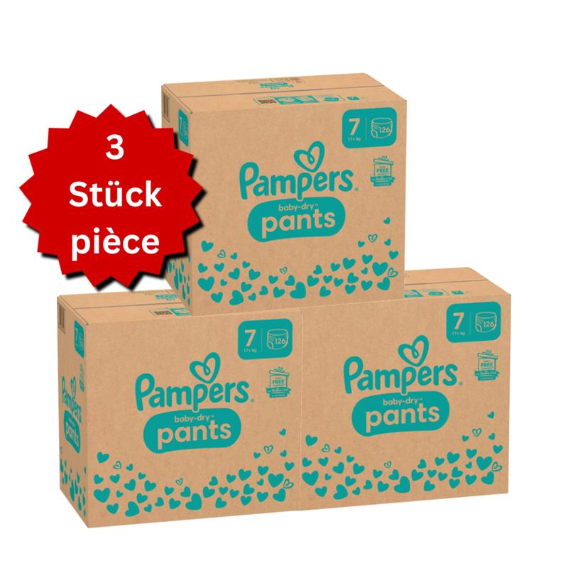 Pampers Baby-Dry PANTS T7 XXL +17kg (3x126 pces) PROMOTION 3 boîtes mensuelles