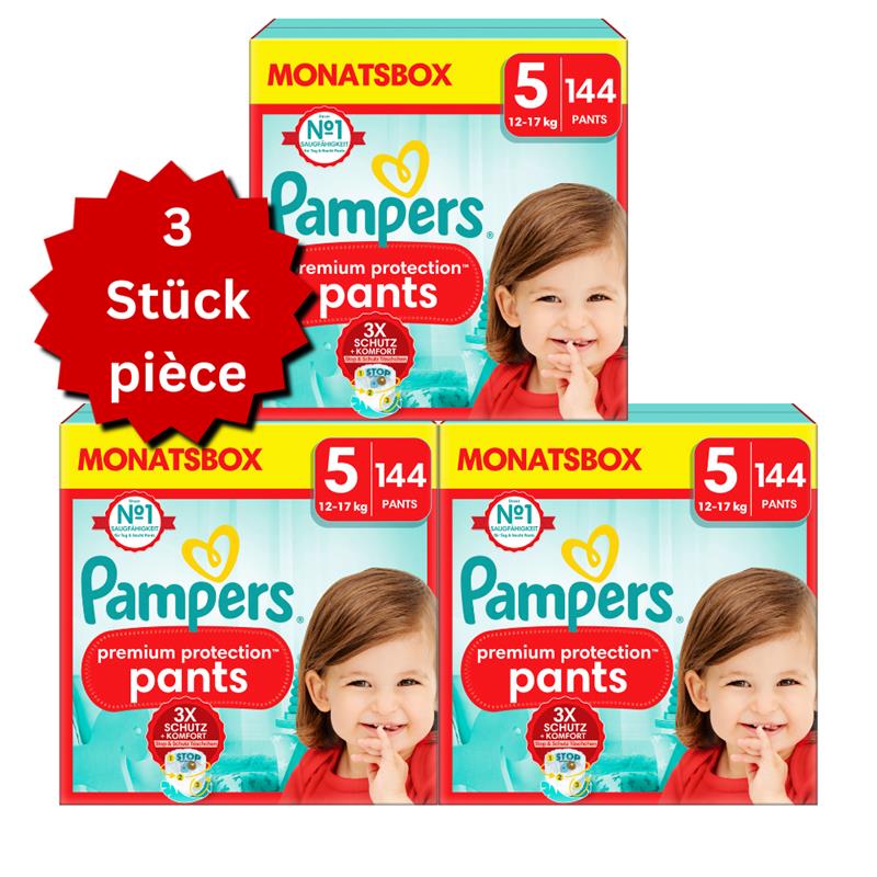 Pampers Premium Protection Pants T5 Junior 12-17kg (3x144 pces) PROMOTION 3 boîtes mensuelles