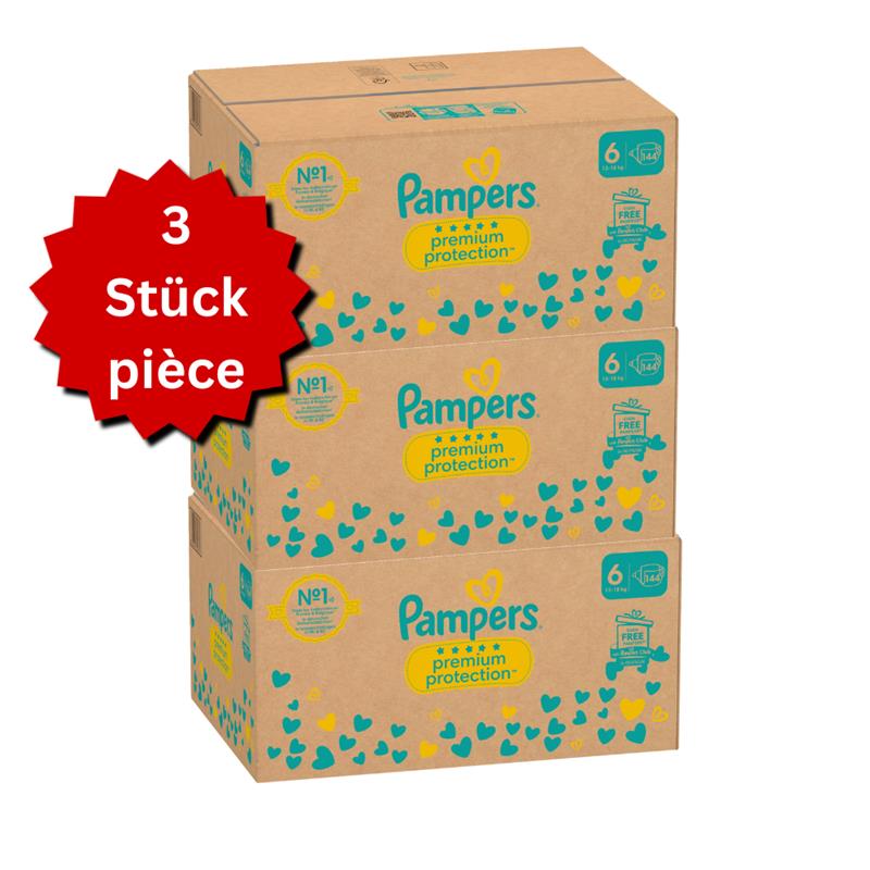 Pampers Premium Protection T6 XL 13+kg (3x144 pces) PROMOTION 3 boîtes mensuelles