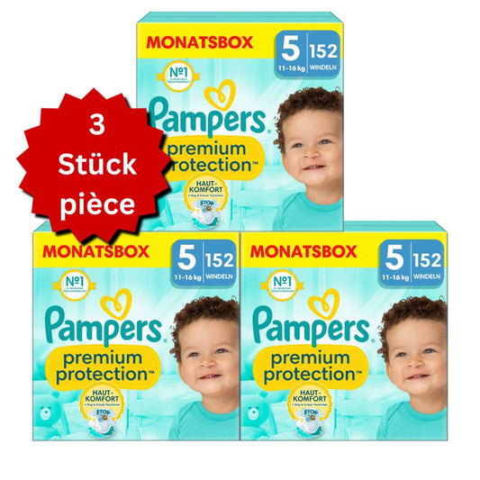 Pampers Premium Protection T5 Junior 11-16kg (3x152 pces) PROMOTION 3 boîtes mensuelles