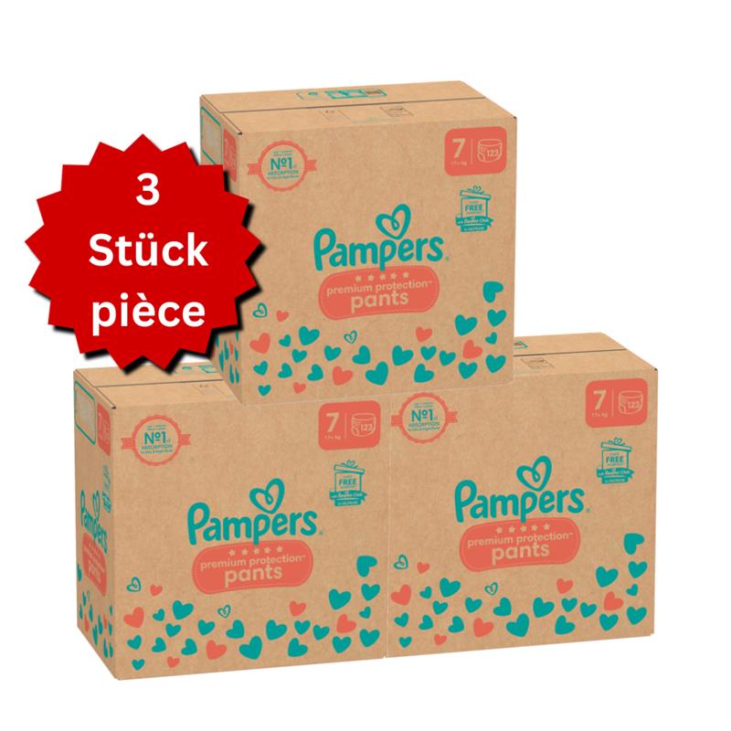 Pampers Premium Protection Pants T7 XXL 17+kg (3x123 pces) PROMOTION 3 boîtes mensuelles