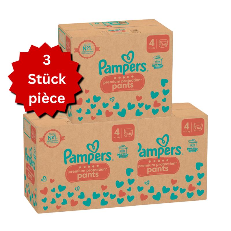 Pampers Premium Protection Pants T4 Maxi 9-15kg (3x168 pces) PROMOTION 3 boîtes mensuelles