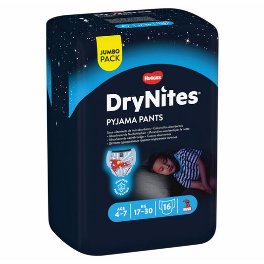 Huggies DryNites® culottes pour la nuit 4-7 ans (17-30 kg) garçon (16 pces)