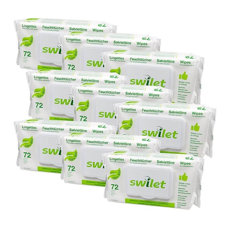 Swilet Lingettes pour visage&corps BIO (12 x 72 pces) Carton