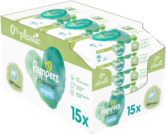 Pampers Harmonie Aqua Lingettes (15 x 48 pces)