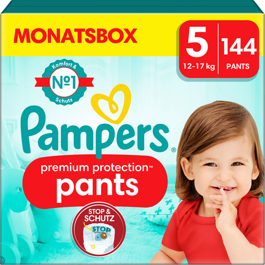 Pampers Premium Protection Pants T5 Junior 12-17kg (144 pces) Pack mensuel