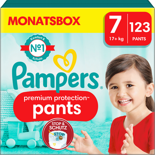 Pampers Premium Protection Pants T7 XXL 17+kg (123 pces) pack mensuel