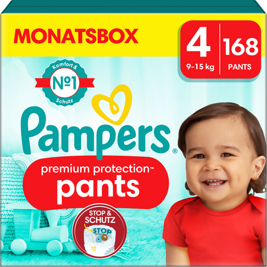 Pampers Premium Protection Pants T4 Maxi 9-15kg (168 pces) Pack mensuel