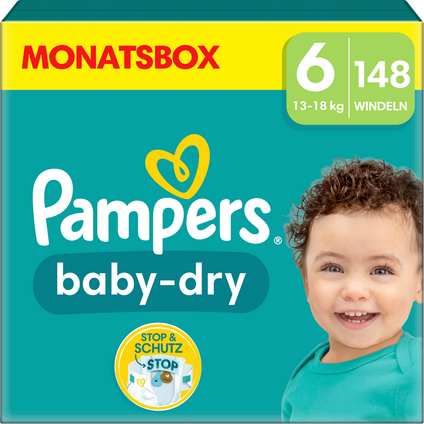 Pampers Baby-Dry T6 Extra Large 13-18kg (148 pces) Pack mensuel