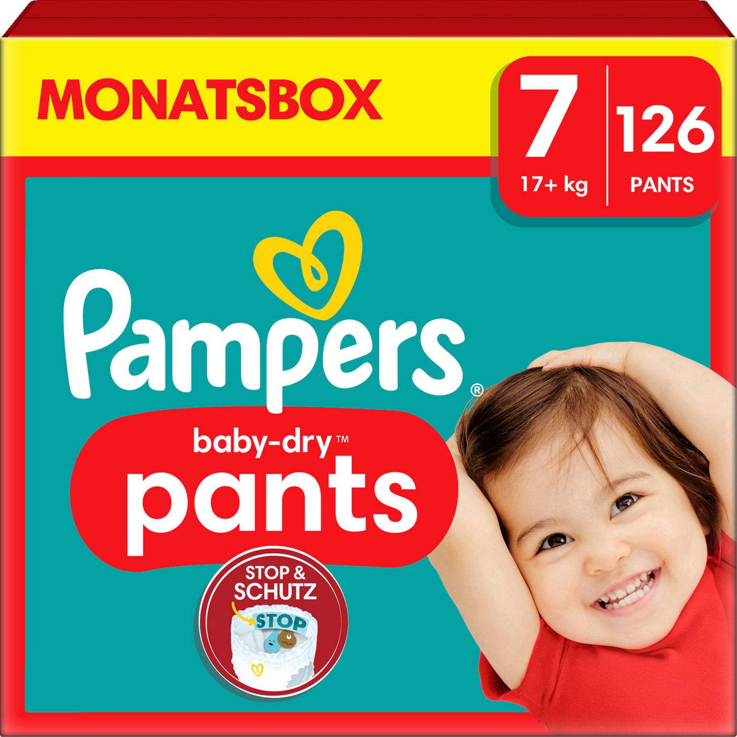 Pampers Baby-Dry PANTS T7 XXL +17kg (126 pces) Pack mensuel