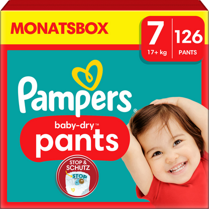 Pampers Baby-Dry PANTS T7 XXL +17kg (126 pces) Pack mensuel