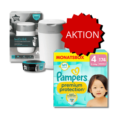 PROMOTION Pampers Premium Protection Pack mensuel T4 + Seaux à couches Sangenic