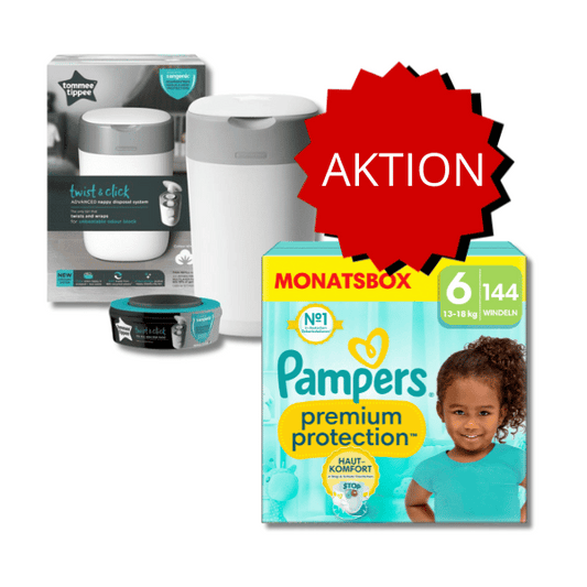 PROMOTION Pampers Premium Protection Pack mensuel T6 + Seaux à couches Sangenic