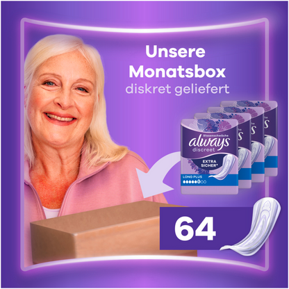 Always Discreet Protections Incontinence Long Plus (64 pcs) Paquet Mensuel