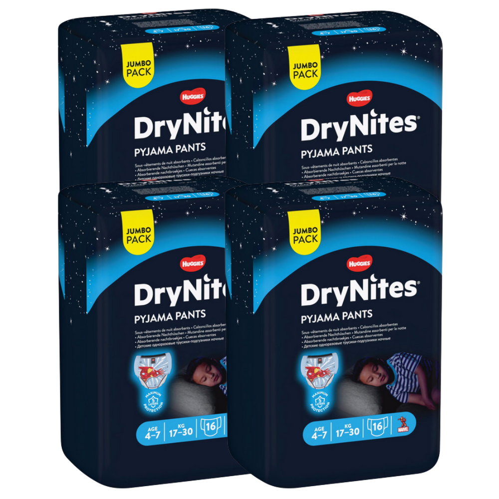 Huggies DryNites® culottes pour la nuit 4-7 ans (17-30 kg) garçon (4x16 pces) Jumbopack