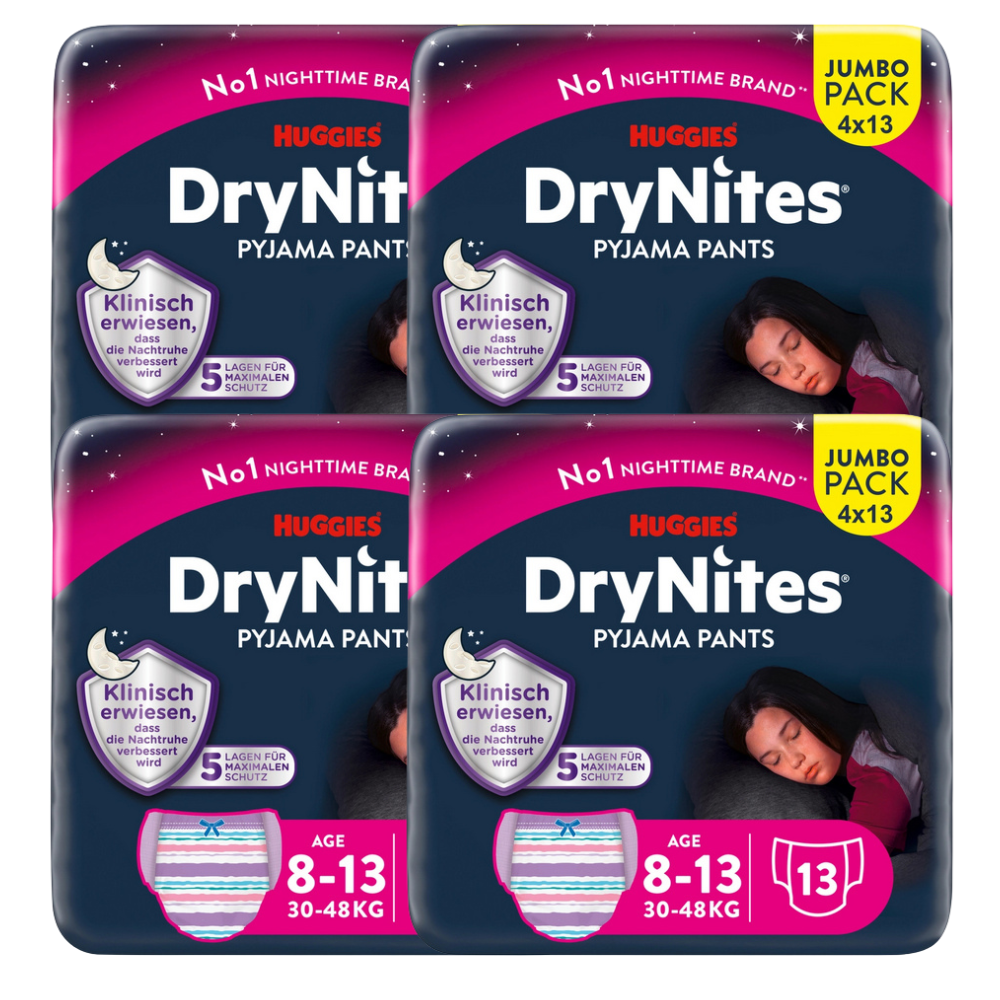 Huggies DryNites® culottes pour la nuit 8-13 ans (30-48 kg) fille (4x13 pces) Jumbopack