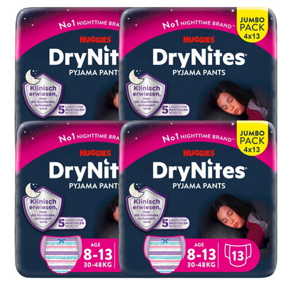 Huggies DryNites® culottes pour la nuit 8-13 ans (30-48 kg) fille (4x13 pces) Jumbopack