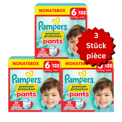 Pampers Premium Protection Pants T6 Extra Large 13-19kg (3x132 pces) PROMOTION 3 boîtes mensuelles