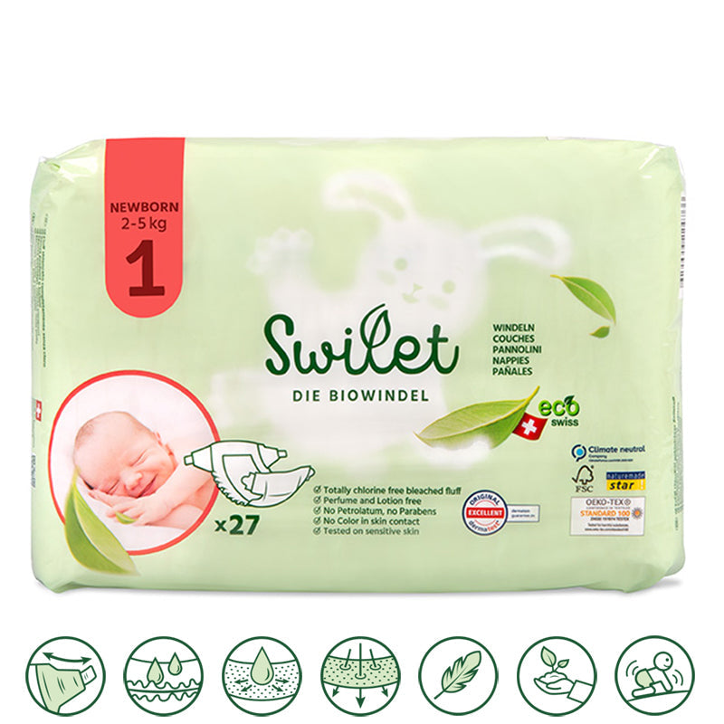 Swilet - La couche Écologiques T1 Newborn 2-5Kg (27 pcs) Sachet