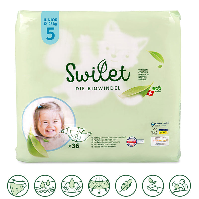 Swilet - La couche Écologiques T5 Junior 12-25Kg (6x 36 pces) Carton