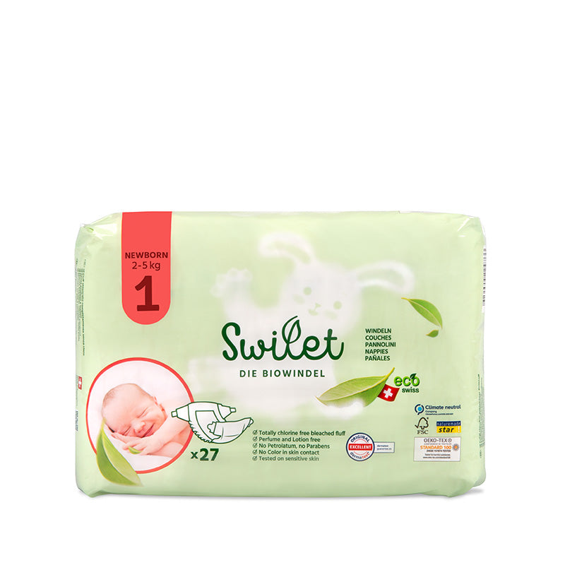 Swilet - La couche Écologiques T1 Newborn 2-5Kg (27 pcs) Sachet